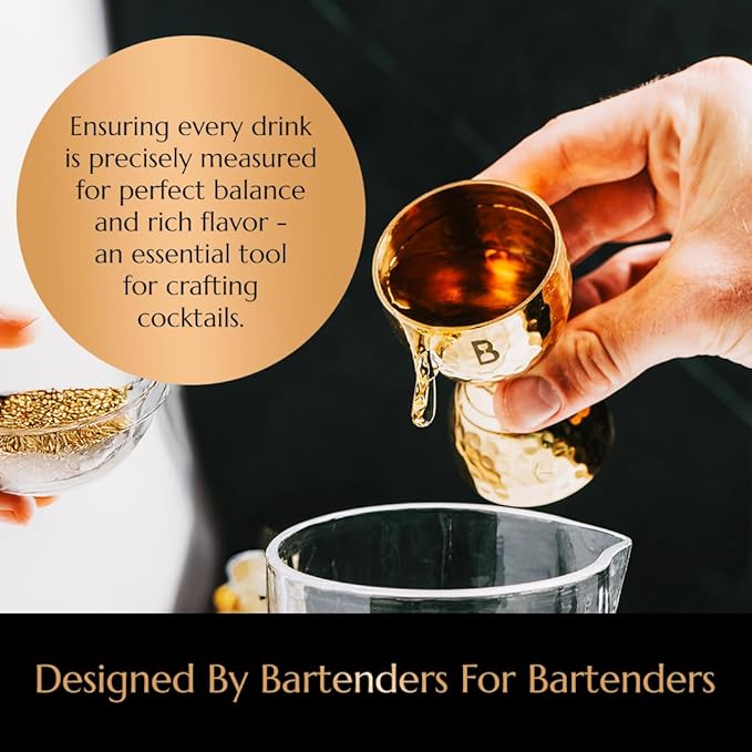 Hammered Bell Jigger by Bull In China - Premium Stainless Steel with 0.25oz to 2oz Measures for Cocktails, Bars & Bartenders