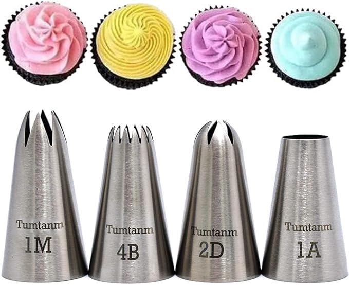 Professional Large Piping Nozzles, 4pcs Stainless Steel Seamless Icing Piping Nozzle Tip Set for Cakes, Cupcakes and Baking