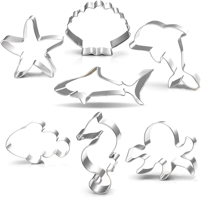 Under the Sea Creatures Cookie Cutter Set-3 inches-7 Piece-Shark, Seastar, Seashell, Seahorse, Whale, Octopus, Fish Cookie Cutters Molds for Kids Birthday Party Supplies Favors.