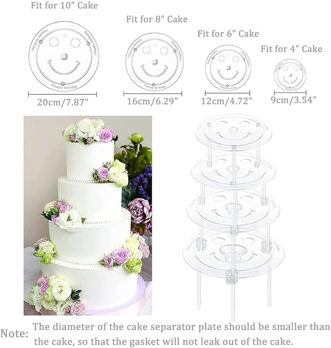 28-Piece Dowel Rods Set Includes 12 White Plastic Rods and 4 Separator Plates For 4, 6, 8, 10 Inch Cakes