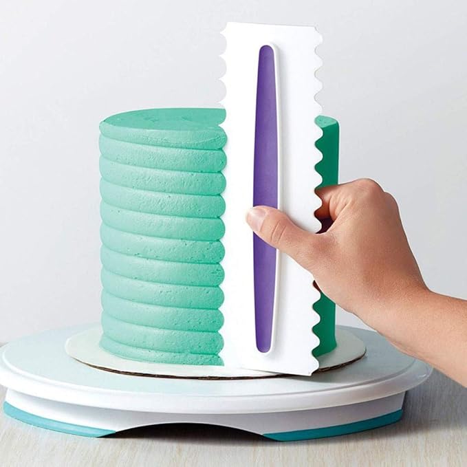 Antallcky Decorating Comb and Icing Smoother Set of 3 Pack Decorating Mousse Butter Cream Cake Edge Tools, Plastic Sawtooth Cake Scraper Polisher 6 Design Textures-White/Purple