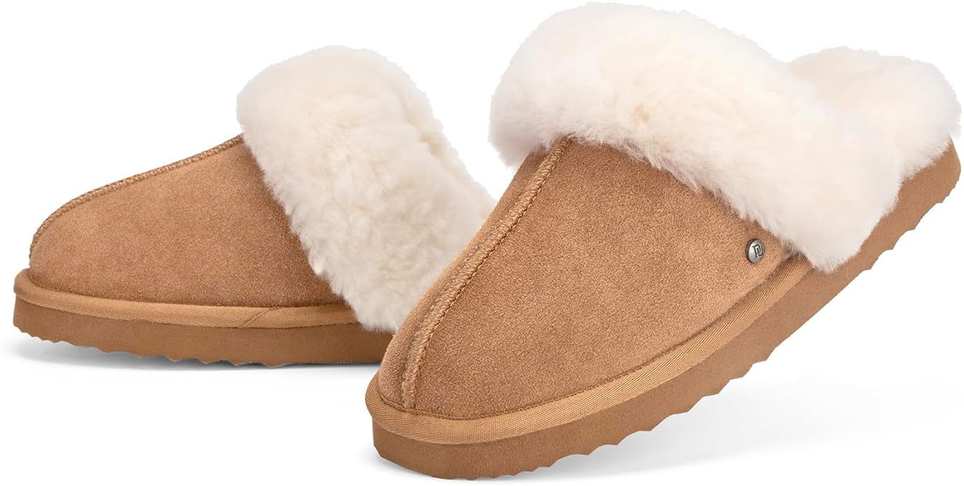 Parfeying Women's Sheepskin House Slippers Indoor Outdoor Shearling Shoes for Women