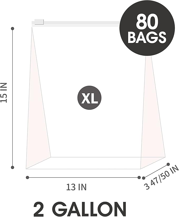 2 Gallon Slider Storage Bags- 80 Count, Featuring Expandable Bottom, Zero BPA, Microwave-Safe(4 boxes of 20)