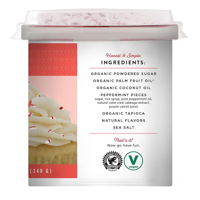 Miss Jones Baking 90% Organic Holiday Buttercream Frosting, Perfect for Icing and Decorating, Vegan-Friendly: Peppermint with Candy Crunch Pieces (Pack of 1)