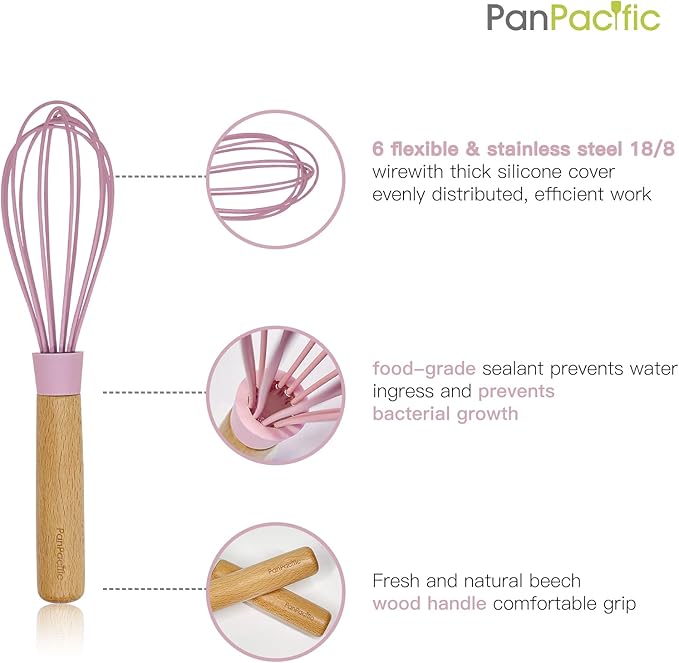 Silicone Mini Spatulas Set with Pastry Brush and Whisk, Small Kitchen Tools Nonstick Cookware For Cooking, Baking And Serving - Cherry Pink - 4 Piece