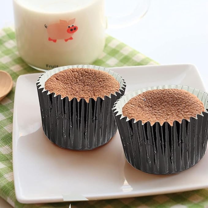 Cupcake Liners Black,GOLF Standard Size Black Foil Cupcake Liners Wrappers Metallic Baking Cups,Muffin Paper Cases, 100 Pack
