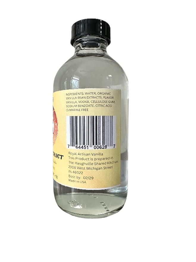 Royal Artisan Clear Vanilla Extract with Real Vanilla Bean, Organic, Colorless; Ideal for White Icings, Buttercream, Light Cakes and Beverages; Clean Flavor; 8 fl oz (240 ml) Glass Bottle – Available in 1 Pack or 2 Pack (8, 16, Fl Oz)