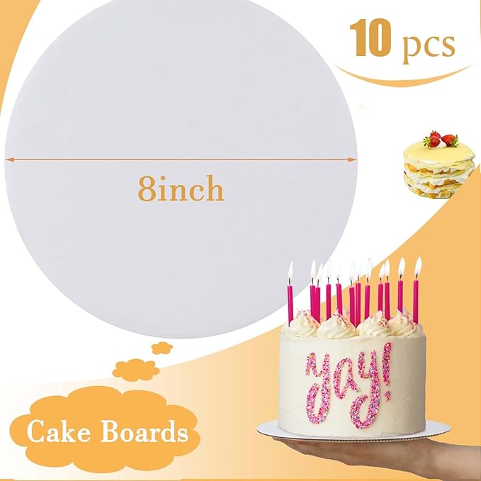 Sudaya Cake Boards 10 PCS, Cake Boards 8 Inch Round, Cardboard Cake Rounds, Disposable Cake Plates, Food Grade Cake Base Cake Tray Cake Circles, 8 Inch Cake Board White Cardboard Circles Round Base