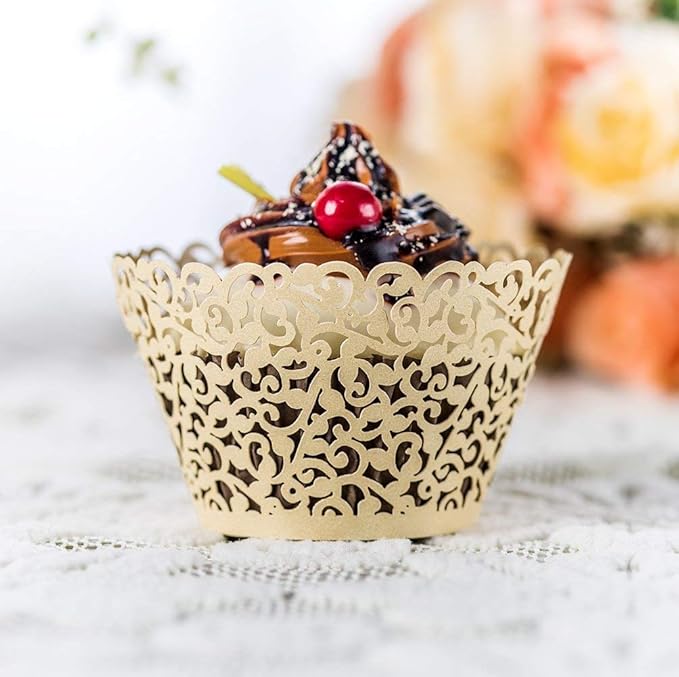 YOZATIA 60PCS Ivory Cupcake Wrappers, Lace Cupcake Liners Laser cut Cupcake Papers for Wedding/Birthday Party Decoration (ivory)