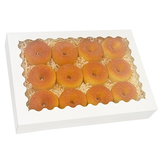 qiqee Auto-pop Up White Cookie Box with Window 16x10.5x2.5 Inch 32Pcs Bakery Pastry Macaron Bakery Box for Packaging