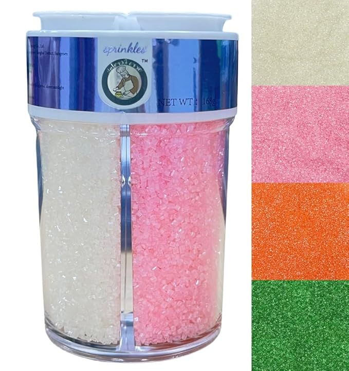 Sentovac Orange Green White and Pink Sanding Sugar Sprinkles | Edible Sprinkles for Cake Decorating | 1 Bottle 3.2oz Cookie Decorating Celebrations Wedding Shower Party Chirstmas Supplies