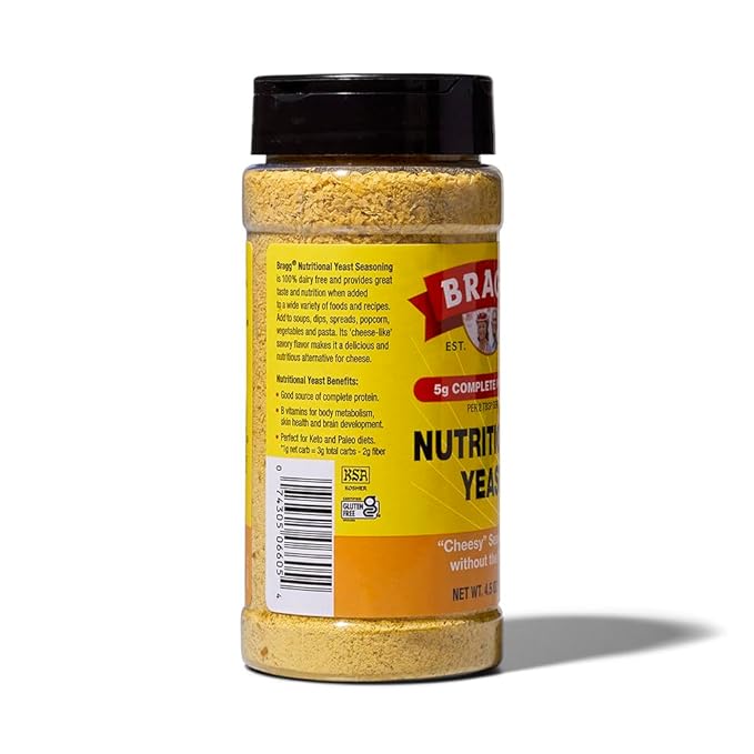 Bragg Nutritional Yeast Seasoning - 4.5 oz - Dairy-Free Parmesan Cheese Substitute - Perfect for Salads, Pastas, Vegetables, and More