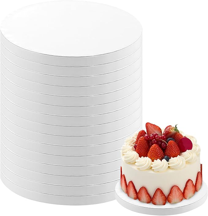 15 Pack Cake Boards 8 Inch Round Cake Drum White 1/2” Thick Cake Drums Corrugated Cardboard Cake Base for Multi-Layer Cakes Sturdy Cake Decorating Supplies