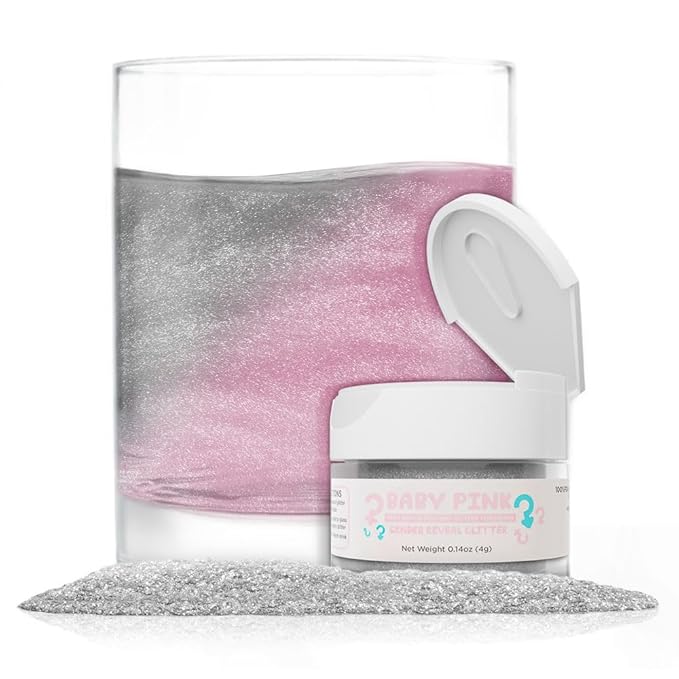 Brew Glitter Baby Pink Gender Reveal Color Changing Edible Drink Glitter (4g, 1x Jars) for Clear Cocktails, Mocktails and other Beverages!
