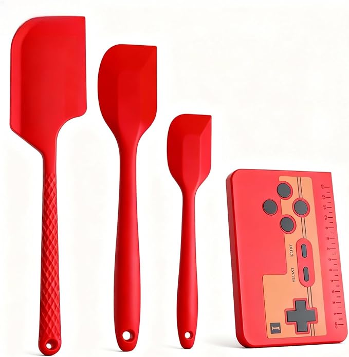 Silicone Spatula Set - 4-Piece Rubber Spatulas Silicone Heat Resistant, Spatula Set for Baking, Non-Stick Kitchen Scraper with Measurement Markings, Heat Resistant & Dishwasher Safe