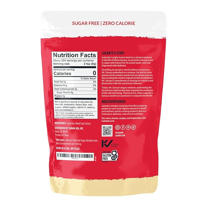 Lakanto Golden Monk Fruit Sweetener with Erythritol - Raw Cane Sugar Substitute, Zero Calorie, Keto Diet Friendly, Zero Net Carbs, Coffee, Tea, Baking, Extract, Sugar Replacement (Golden - 5 lb)