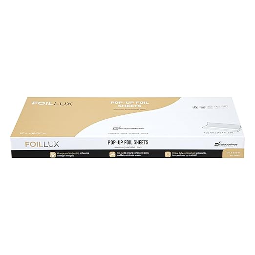 Foil Lux 12 x 10.8 Inch Pop-Up Foil Sheets, 100 Disposable Foil Papers For Food - Orange Peel Embossing, Interfolded, Black Aluminum Foil Sheets, Greaseproof, Freezable, Oven Ready - Restaurantware