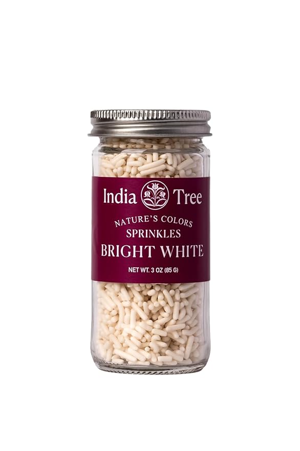 Bright White Sprinkles – Vegan, Non‑GMO, Dye‑Free, Allergen‑Free, 3 oz Jar – India Tree Nature’s Colors
