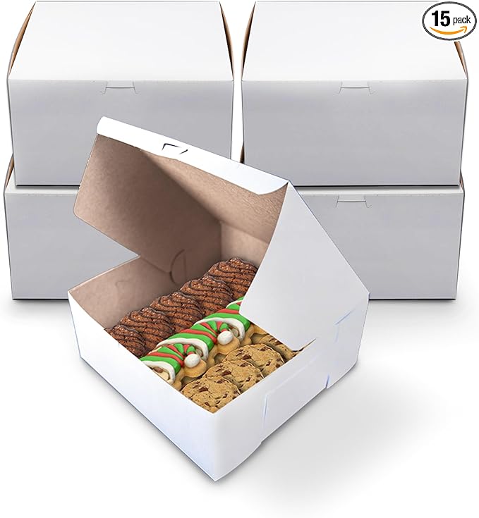 MT Products Plain Cookie Boxes 9" x 9" x 5" - White Bakery Boxes No-Window (Pack of 15) - Made in USA