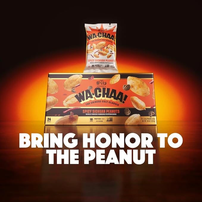 WA-CHAA! Spicy Sichuan Peanuts, Numbing Mala Peppercorns, Toasted Chili Flakes, Protein-Packed, Party Snacks, Non-GMO, On-The-Go Travel Size 1.5 Oz (24 Pack, Original Heat)