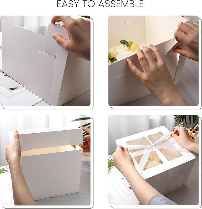 VGOODALL 10 Pack Cake Boxes, 10x10x8 Inches Cake Containers with Window, White Bakery Boxes with Lids for Birthday Party Wedding