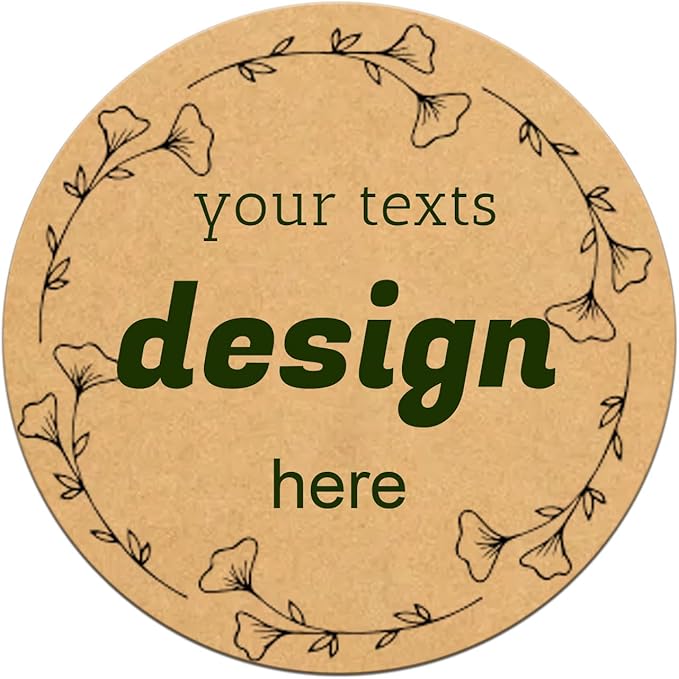 Custom Lables Round Kraft Paper Stickers, Decorative Labels with Floral Wreath Personalized with Texts, Logo, Thank You Labels for Business 100 Pack (Style 17)