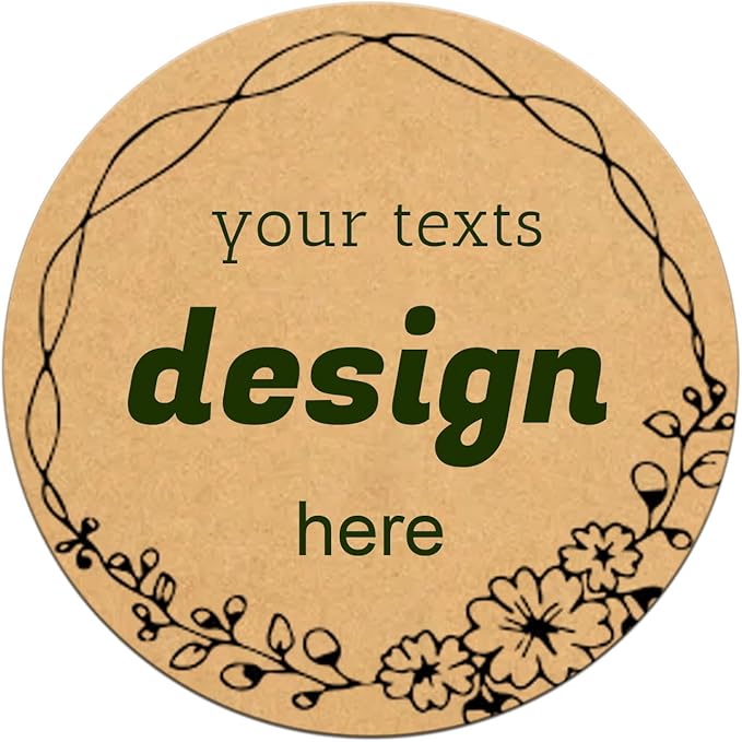 Custom Lables Round Kraft Paper Stickers, Decorative Labels with Floral Wreath Personalized with Texts, Logo, Thank You Labels for Business 100 Pack (Style 2)