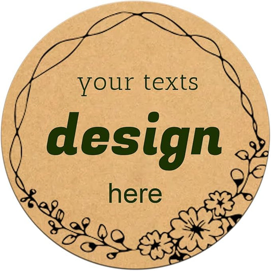 Custom Lables Round Kraft Paper Stickers, Decorative Labels with Floral Wreath Personalized with Texts, Logo, Thank You Labels for Business 100 Pack (Style 2)