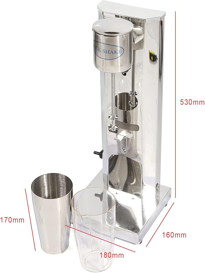 Electric Milk shaker 18000RMP Single Head Stand Mixer 180W 110V Commercial Stainless Steel Drink Mixer Machine 650ml Smoothie Malt Blender w/1Pcs PP Cup (Single Head)