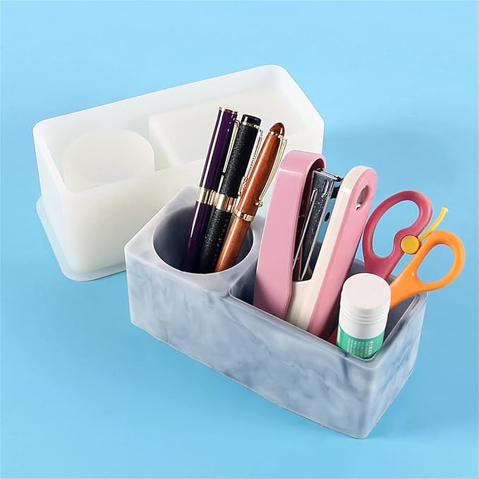 Round Square Plaster Flower Pot Silicone Mold Epoxy Resin Pen Holder Storage Box Mold Succulent Planter Vase Cactus Concrete Mold Cement Clay Mould