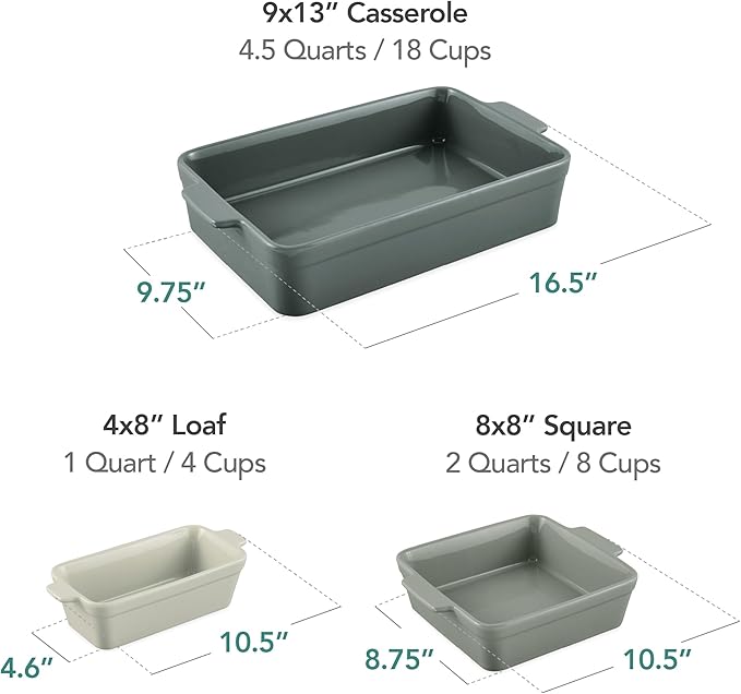 Best Choice Products Set of 3 Large Serving Trays, Party Platters and Ceramic Non-Stick Bakeware For Appetizers, Charcuterie, Snack, Dessert, Casserole, Sour Dough Bread Loaf - French Gray
