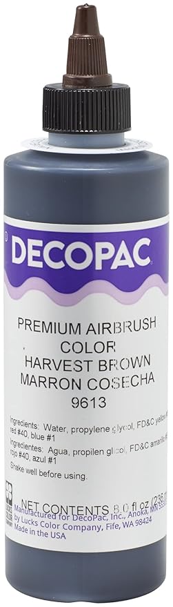 DecoPac Food Coloring, Edible Airbrush For Cake Decorating, Cookie Airbrush Coloring, Food Airbrush Kit Add-on, Airbrushes For Cake Decorating - Harvest Brown, 8 Fl Oz