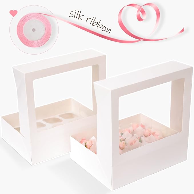 Bakepacker 12 Cupcake Containers 20-Packs White Cupcake Box Cupcakes Carrier, 12 Cupcake Boxes with Window 13"x10"x3.5"（Auto-pop up）