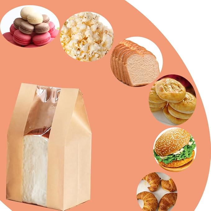 30 Pack Paper Bread Bags with Window 13 x 8.3 x 3.5-inch Bakery Sourdough Brown Loaf Baked Storage Bags for Homemade Bread Cookie Treat