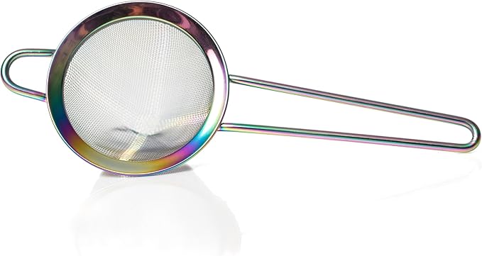 Bull in China Fine Mesh Strainer with Handle - Rainbow Chrome Finish | Bar Hand Strainer | Wire Mesh Cocktail Strainer | Strainer for Bartending