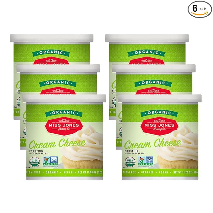 Miss Jones Baking Organic Buttercream Frosting, Perfect for Icing and Decorating, Vegan-Friendly: Cream Cheese (Pack of 6)