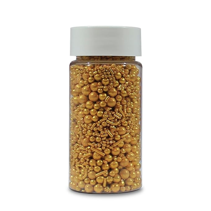 Confect Christmas Sprinkles | Gold Edible jimmis, Dragees, Sparkling Sugar, Pearls| for Cake & Cupcake Decoration - Festive Edible Toppings for Holiday Baking-Vegan, Gluten-Free, Nut-Free, Soy-Free, Dairy-Free, Palm Oil-Free- 4.2 Oz