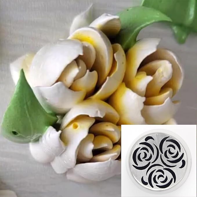 Extra Large Russian Piping Tip Set - 6 Stainless Steel Marshmallow Buttercream Framing Nozzles for 3D Roses Tulip Cake Decorations and Marshmallow Bouquets, Includes 1 Cleaning Brush(6E)