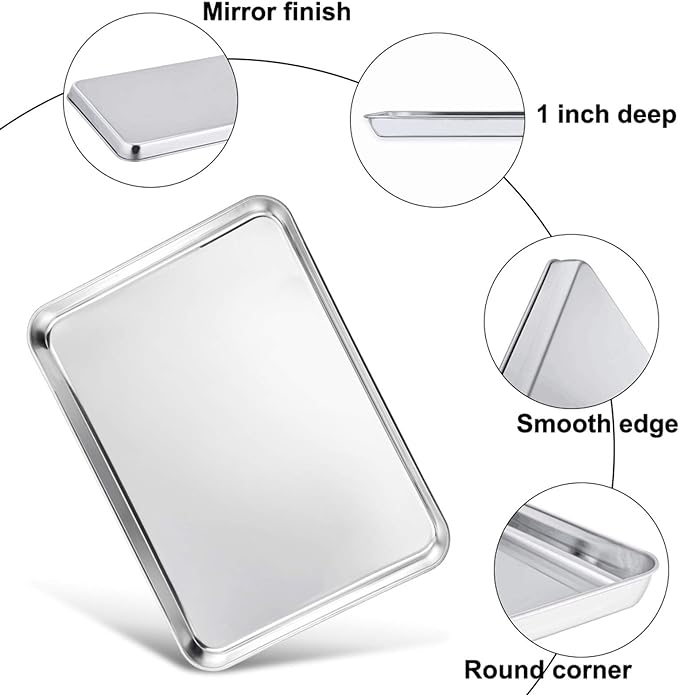 TeamFar Baking Sheet, 17.6’’ x 13’’ x 1’’ Stainless Steel Large Cookie Sheet Half Baking Pans, Non-toxic & Healthy, Easy Clean & Dishwasher Safe, Heavy Duty & Sturdy- Set of 2