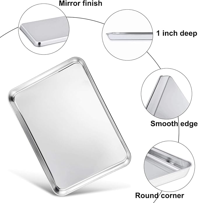 TeamFar Toaster Oven Pan, Stainless Steel Toaster Oven Tray Quarter Sheet Pan, 12.4’’x 9.7’’x1’’, Non Toxic & Healthy, Rust Free & Mirror Finish, Easy Clean & Dishwasher Safe