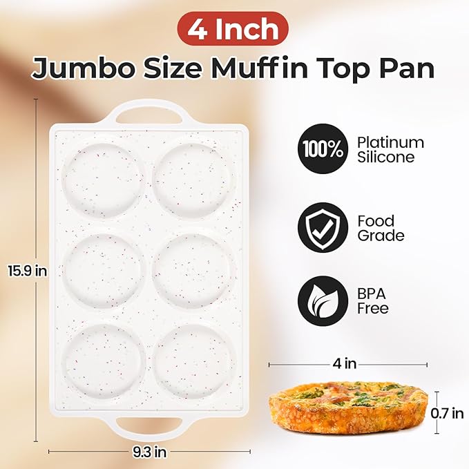 CAKETIME Muffin Top Pan Non Stick, 4 Inch Metal Frame Round Silicone Egg Baking Pan for Oven English Muffins, Whoopie Pies, Corn Bread, Egg Bites, Breakfast Sandwiches Tarts 3 Pack Confetti