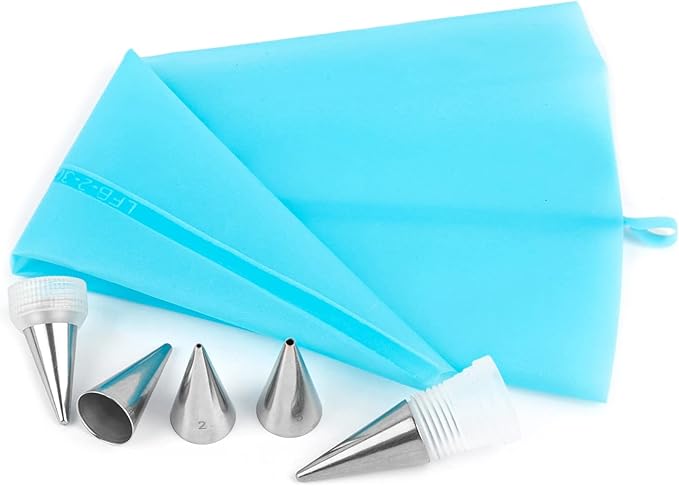 AUEAR, Cake Decorating Sugar Cookie Piping Tips 5 Writing Tube 1 Coupler 1 Silicone Pastry Bag (7 Pack)