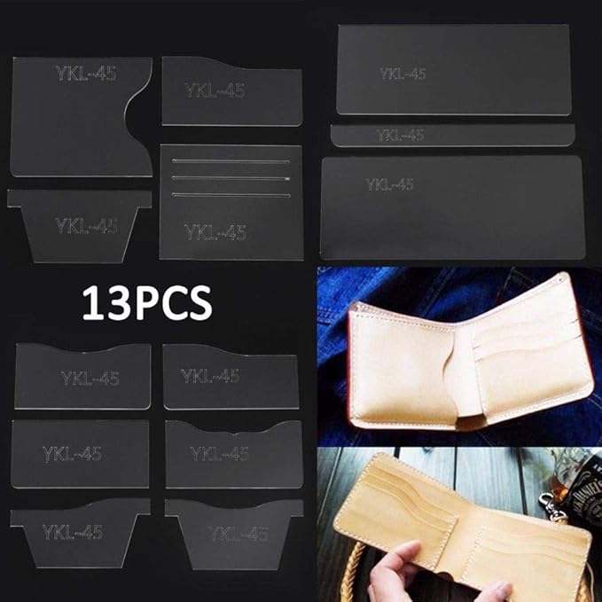 13X Clear Acrylic Wallet Pattern Stencil Template Drawings Set Leather Hand Craft DIY Tool