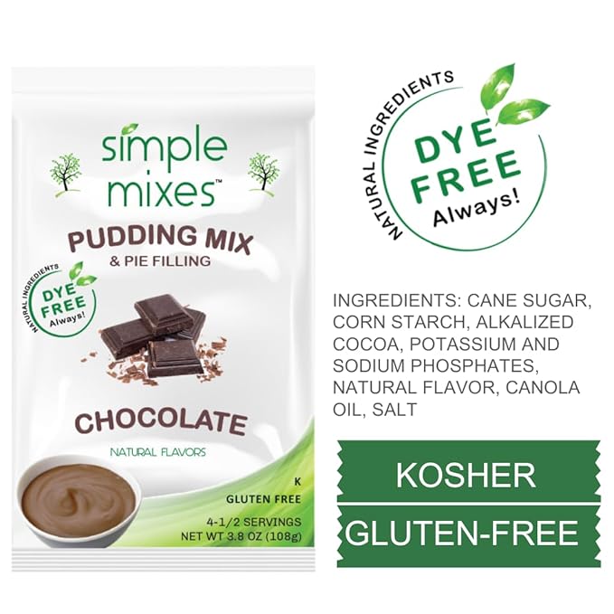 Simple Mixes Natural Instant Pudding & Pie Filling Mix Variety, Chocolate, Vanilla & Salted Caramel, Gluten and Dye-Free, No Fat, or Lactose, Kosher, Variety 6 Pack