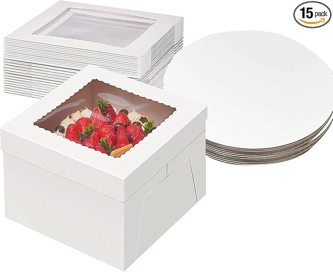 YYaaloa 10x10x8 Cake Boxes with Boards Sets 10 Inch with Window Clear Bakery Dessert Box Square White Disposable Bakery Box for Cakes Pastries Chocolates Cookies Pie Birthday Party Wedding (15)