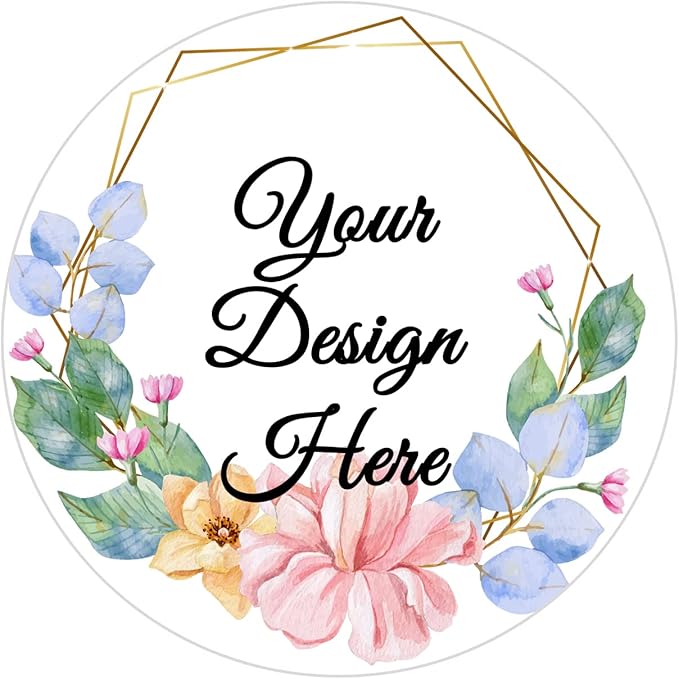 100-500 Pack Personalized Stickers Labels Floral Round Custom Labels with Your own Business Logo for Favors Wedding Birthday Party Baby Shower(Design 15)