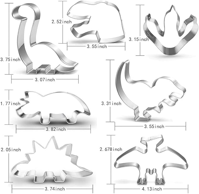 New Dinosaur Cookie Cutter Set-7 Piece-Footprint and Head, Tyrannosaurus(T-Rex), Brontosaurs, Spinosaurus, Triceratops, Pterodactyl, Baking Mold for Kids Dinosaur Birthday Party