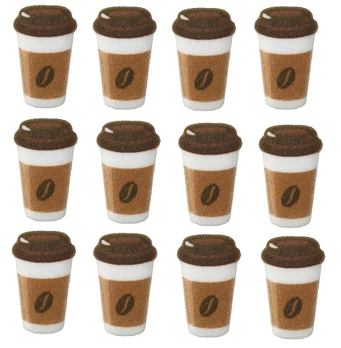 Mocha Coffee Cup Shape Edible Sugar Cake Topper, 12 Count
