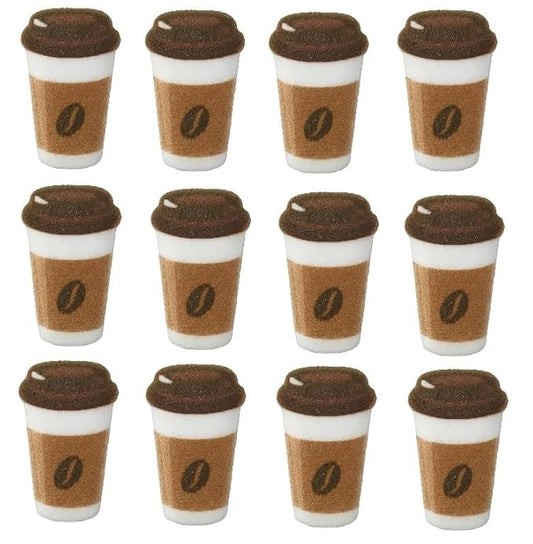 Mocha Coffee Cup Shape Edible Sugar Cake Topper, 12 Count