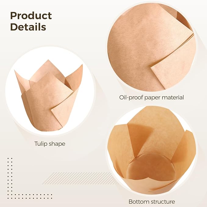 600 Pcs Tulip Cupcake Liners for Baking, Brown Cupcake Liners, Standard Size Muffin Cups, Greaseproof, Heat Resistant, Ideal for Wedding and Party